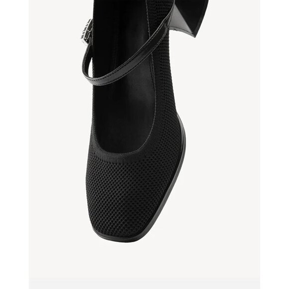 🆕Women'Chunky Mid Block Heel Mary Jane Rhinestone Buckle Strap Work Pumps Black - Picture 3 of 5